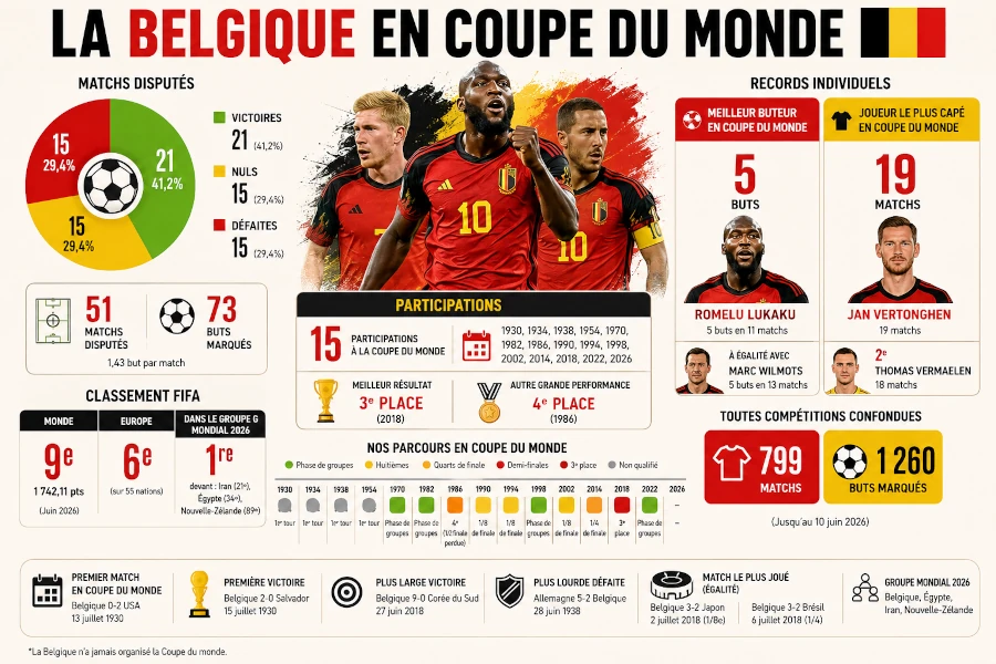 Les Diables Rouges en Coupe du monde : toutes les statistiques à connaître