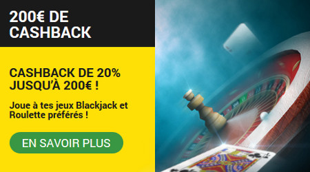 Cashback de 20 % au Balck Jack sur le casino BetFirst