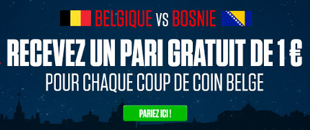 Belgique x Bosnie Herzégovine : Recevez un pari gratuit de 1 € pour chaque coup de coin
