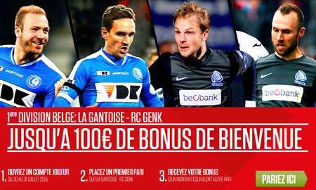 100 € de bonus en pariant sur La Gantoise x RC Genk