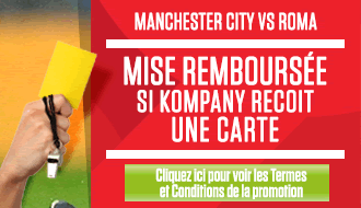 Manchester City x AS Rome : Ladbrokes vous rembourse 25 € si Kompany reçoit une carte jaune