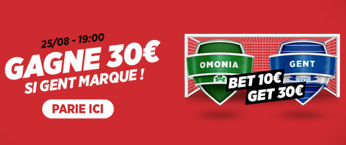 Omonia vs Gent : Gagnez 30 € si Gent marque avec Ladbrokes