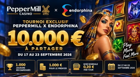 PepperMill et Endorphina : un tournoi &agrave; 10.000 &euro; jusqu'au 23 septembre