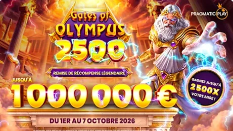 Jusqu'&agrave; 1 000 000 euros sur Gates of Olympus 2500
