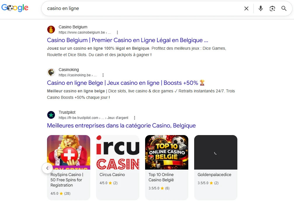 Screenshot resultat Google carrousel TrustPilot