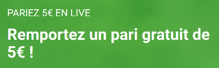 5 € de pari offert pour 5 € de pari live ce week end