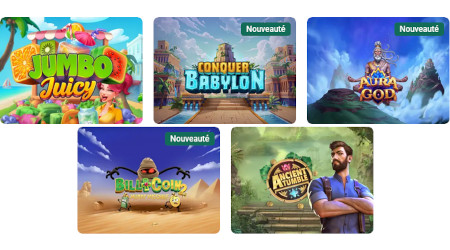 Bill and Coin 2, Ancient Rumble, Conquer Babylon, Jumbo Juicy et Aura Gold