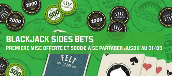 Blackjack Sides bets - Première mise offerte et 5000 € à gagner