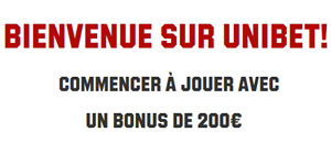 Package de bienvenue offert par le casino Unibet.be - 200  de bonus