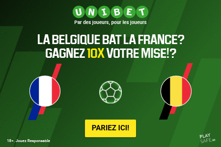 France x Belgique : Rejoignez Unibet et profitez d'une cote  boostée de 10.0 sur la victoire des Diables Rouges