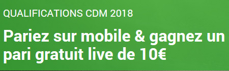 10 € de pari Live offerten pariant sur mobile (Qualifications pour la Coupe du monde)