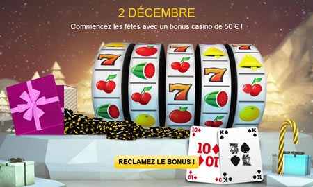 Bonus casino de 50 % max 50 € Calendrier de l'Avent de Bwin.be 2 décembre