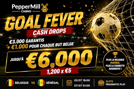 Goal Fever de PepperMill Casino passe &agrave; 6.000 &euro; apr&egrave;s l'incroyable remont&eacute;e de la Belgique